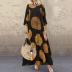 Autumn Fashion Round Neck Retro Printed Cotton Linen Sleeve Dress NSSUO59731