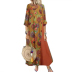 Summer new fashion printed round neck cotton and linen bohemian sleeve dress NSSUO59728