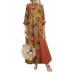 Summer new fashion printed round neck cotton and linen bohemian sleeve dress NSSUO59728