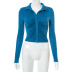 Blusa corta de moda con un solo pecho y manga larga con solapa en color liso NSHLJ59621