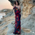 summer new fashion printed sling sleeveless high waist one-shoulder temperament dress NSHLJ59627