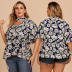 Plus Size hanging Neck Lotus Leaf Sleeve Floral Shirt NSJR59634