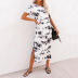 Spring/Summer Fashion Casual Round Neck Short Sleeve Slim Printed Dress NSJR59640