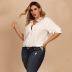 plus size stand-up collar solid color loose shirt lace stitching shirt NSJR59643