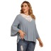 Plus Size sleeve Lace Crochet Stitching V-Neck Solid Color Loose Top NSJR59645