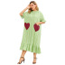Vestido estampado a rayas dulce informal suelto de manga corta con lado de hoja de verano de talla grande NSJR59647