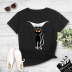 Black Cat Print Casual Short-Sleeved T-Shirt NSYAY59773