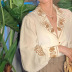 retro v-neck lantern long sleeve embroidery shirt  NSYIS54748