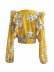 printed ruffled cross V-neck knotted long-sleeved blouse NSAM54562