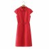 red lapel single breasted waist drawstring dress NSAM54614