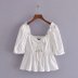 Solid Color Drawstring Hollow Lantern Sleeve Blouse NSAM54616