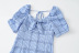 blue plaid knotted slim puff sleeve high waist dress  NSAM54620