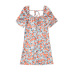 floral print V-neck puff short-sleeved high waist dress  NSAM54627