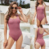 U-neck solid color sexy backless one-piece swimsuit  NSLM54702