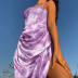 Sexy Printed Pleated High Waist Hem Irregular Sling Dress  NSYIS54945