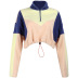 velvet high-neck color-blocking drawstring cropped hooded sweatshirt NSMEI54858
