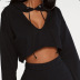 sexy hollow short cropped hooded black sweatshirt NSMEI54865