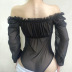 spring and summer new one-shoulder mesh stitching long-sleeved T-shirt NSMEI54898