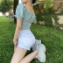short-sleeved summer new U-neck all-match drawstring solid color top NSMEI55053