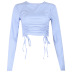 autumn new style tight short solid color round neck drawstring tie long-sleeved bottoming T-shirt NSMEI55061