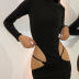 sexy long-sleeved hollow tight-fitting solid color short dress NSMEI55062
