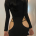 sexy long-sleeved hollow tight-fitting solid color short dress NSMEI55062