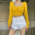 spring and autumn new solid color short cropped V-neck long-sleeved shirt  NSMEI55077