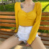 spring and autumn new solid color short cropped V-neck long-sleeved shirt  NSMEI55077