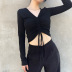 autumn and winter new solid color bottoming V-neck drawstring long-sleeved T-shirt NSMEI55079