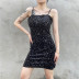 starry printed suede split sling short dress  NSMEI55090