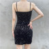 starry printed suede split sling short dress  NSMEI55090