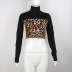 autumn and winter high-neck slim short cropped stitching leopard print T-shirt NSMEI55098
