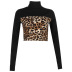 autumn and winter high-neck slim short cropped stitching leopard print T-shirt NSMEI55098