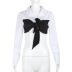 autumn new V-neck black and white stitching long sleeve T-shirt NSMEI55102