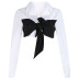 autumn new V-neck black and white stitching long sleeve T-shirt NSMEI55102