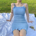 solid color tight-fitting off-the-shoulder folds bag hip sling dress  NSMEI55103