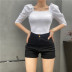 Square neck summer new puff sleeve slim-fitting t-shirt NSMEI55108