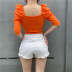 Square neck summer new puff sleeve slim-fitting t-shirt NSMEI55108