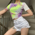 short-sleeved summer new butterfly round neck all-match slim tie-dye cropped T-shirt NSMEI55109