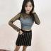 spring and autumn new mesh stitching slimming short T-shirt NSMEI55124