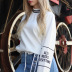 round neck color matching letter printing striped cotton sweatshirt NSMEI55129