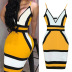sexy deep V high waist contrast color print suspender dress NSHEQ55269
