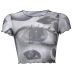 Net Gauze Big Eyes Print Round Neck Short-Sleeved T-Shirt NSRUI55276
