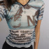 net yarn perspective alphanumeric printing short-sleeved pullover T-shirt  NSRUI55280