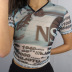net yarn perspective alphanumeric printing short-sleeved pullover T-shirt  NSRUI55280