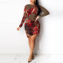 fashion see-through snakeskin print pleated long-sleeved sexy dress NSYMA55310