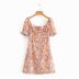 square collar lace-up short-sleeved floral dress  NSAM55335