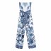tube top lace-up high waist printed straight leg jumpsuit NSAM55349