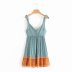  rayon printing v-neck high waist folds suspender lace-up dress NSAM55362