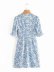 blue and white porcelain short-sleeved waist lace-up slim dress  NSAM55363